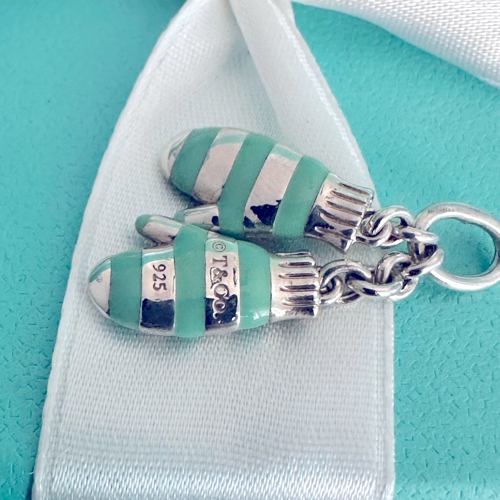 Tiffany & Co Winter Mittens Charm Sterling Silver Blue Enamel- Collector's Item